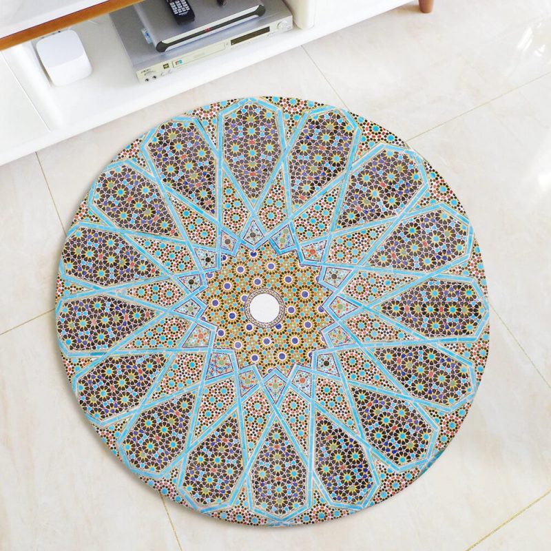 tapis rond mandala bleu