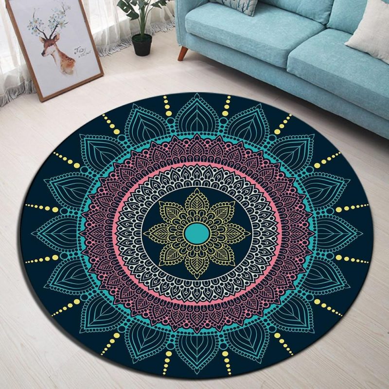 tapis rond bleu paon 7C mon tapis rond 193