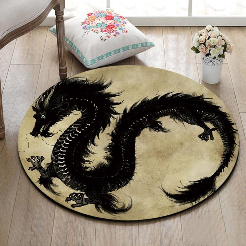 tapis rond dragon noir 7C mon tapis rond 292