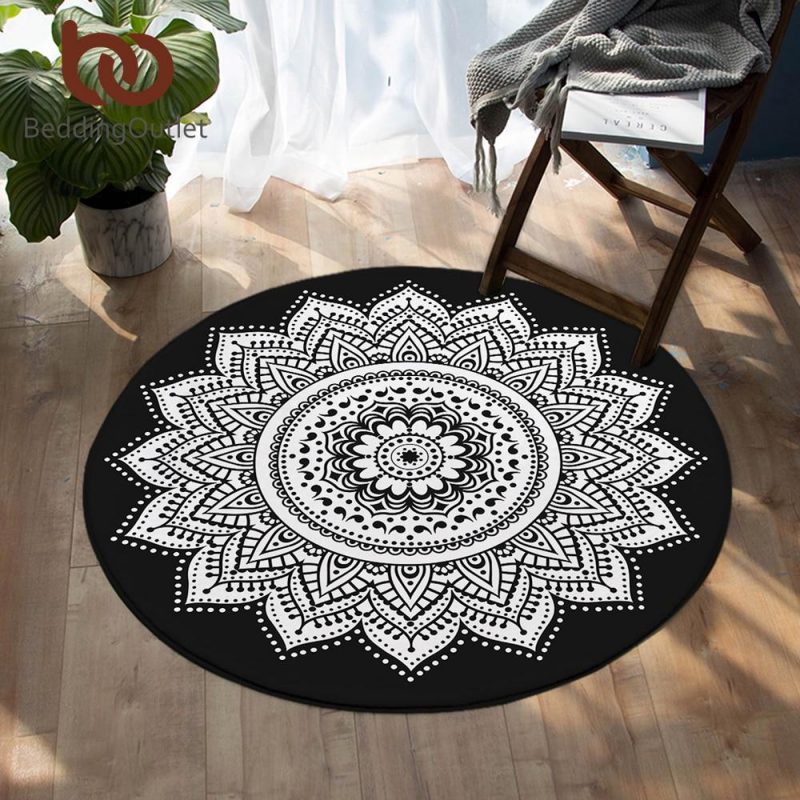 tapis rond mandala noir blanc 7C mon tapis rond 472