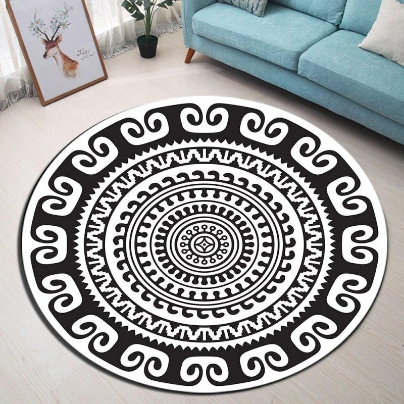 tapis rond mandala noir et blanc 7C mon tapis rond 474